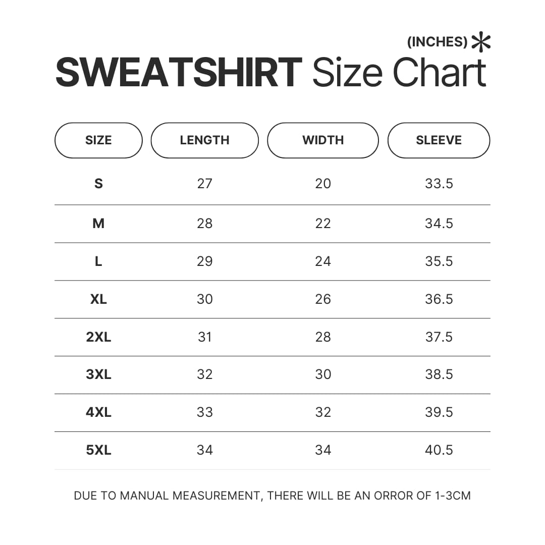 Sweatshirt Size Chart - Rain World Store