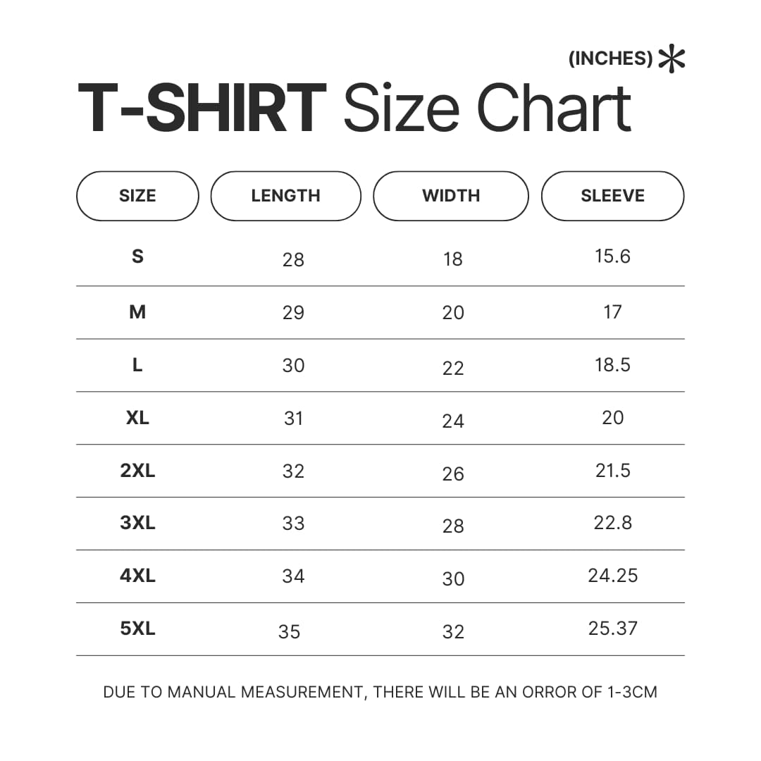 T shirt Size Chart - Rain World Store